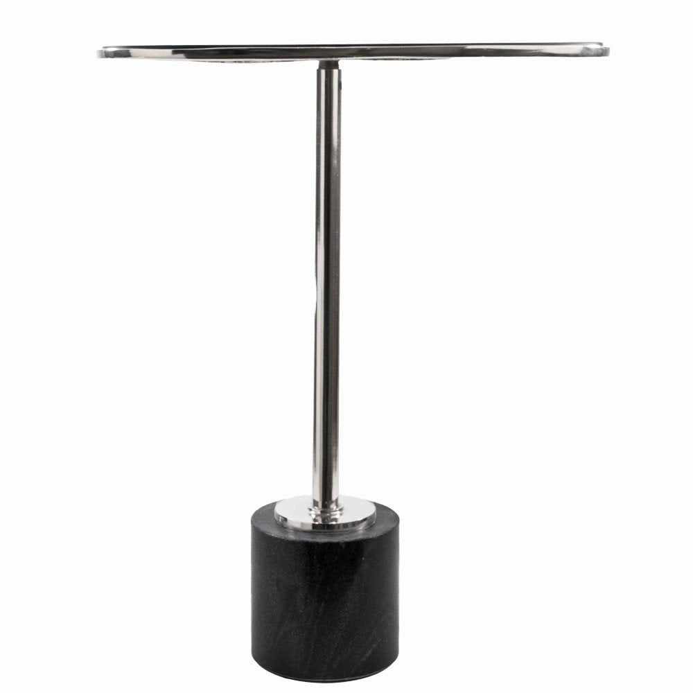 22" Smoky Black and Silver Aluminum Glass and Marble Pedestal End Table HomeRoots