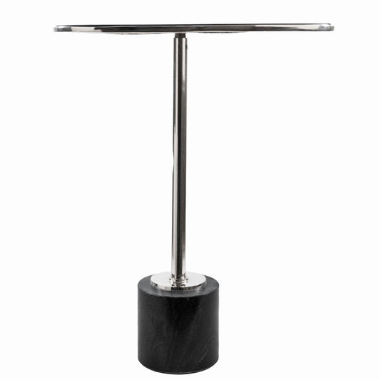 22" Smoky Black and Silver Aluminum Glass and Marble Pedestal End Table HomeRoots