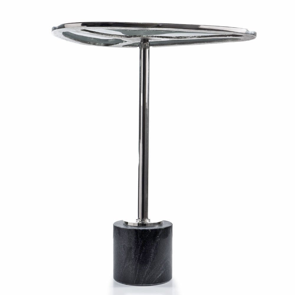 22" Smoky Black and Silver Aluminum Glass and Marble Pedestal End Table HomeRoots