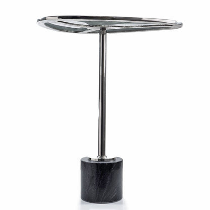 22" Smoky Black and Silver Aluminum Glass and Marble Pedestal End Table HomeRoots