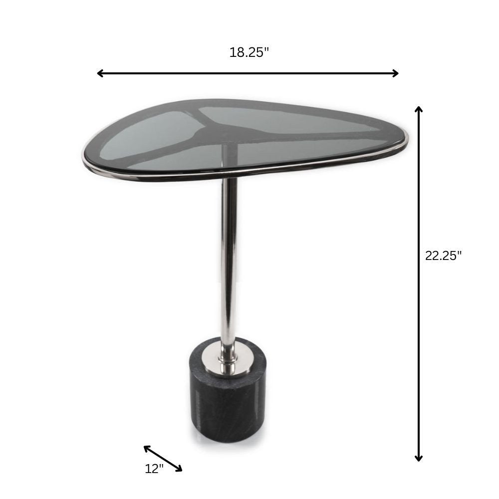 22" Smoky Black and Silver Aluminum Glass and Marble Pedestal End Table HomeRoots