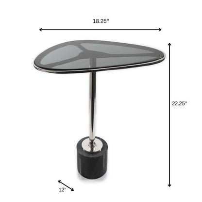 22" Smoky Black and Silver Aluminum Glass and Marble Pedestal End Table HomeRoots