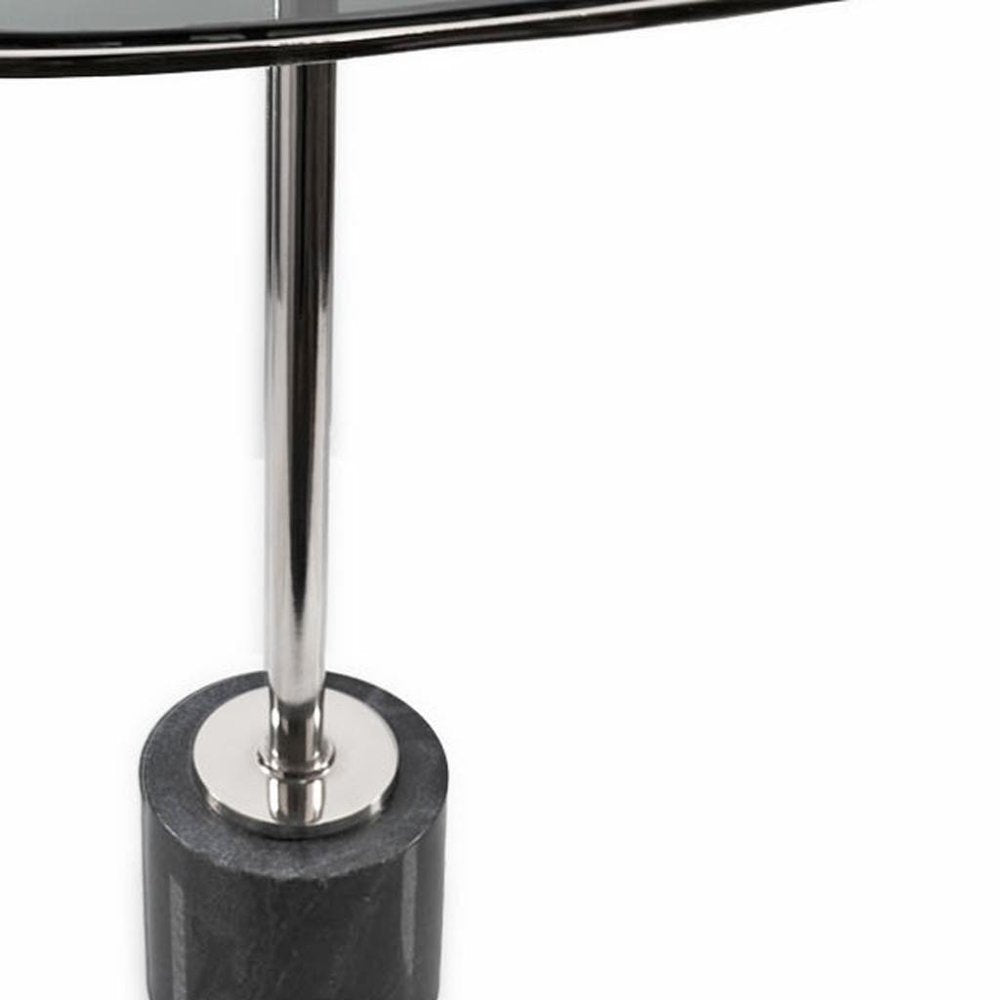 22" Smoky Black and Silver Aluminum Glass and Marble Pedestal End Table HomeRoots