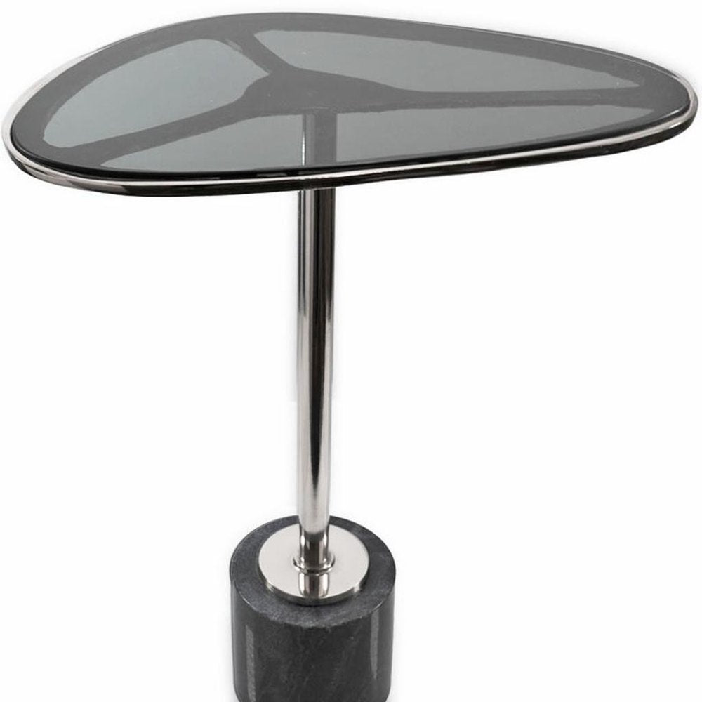 22" Smoky Black and Silver Aluminum Glass and Marble Pedestal End Table HomeRoots