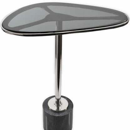 22" Smoky Black and Silver Aluminum Glass and Marble Pedestal End Table HomeRoots