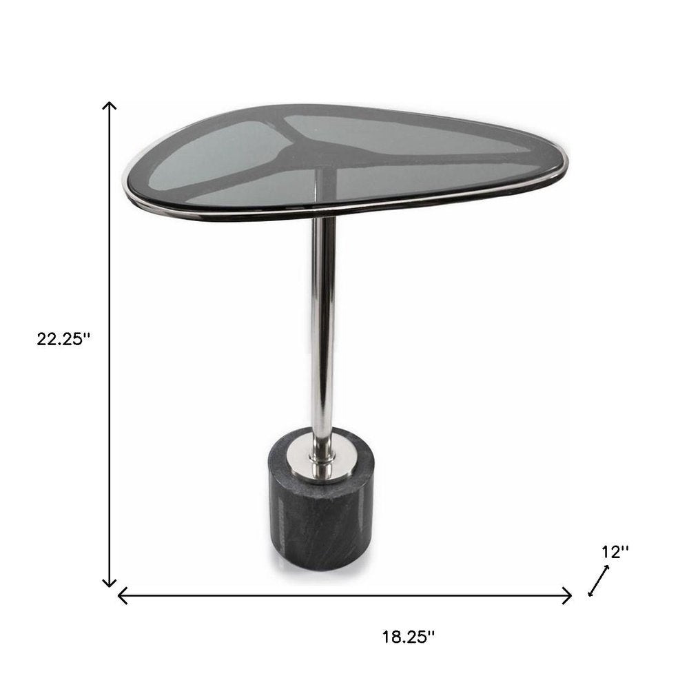 22" Smoky Black and Silver Aluminum Glass and Marble Pedestal End Table HomeRoots