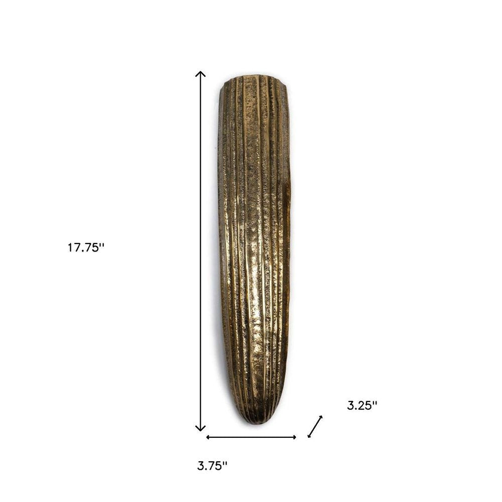 18" Antiqued Gold Ribbed Aluminum Wall Vase HomeRoots