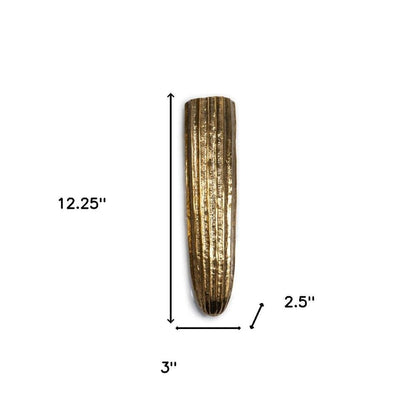 18" Antiqued Gold Ribbed Aluminum Wall Vase HomeRoots