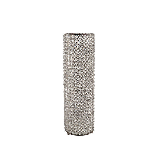 25" Clear And Silver Faux Crystal And Metal Table Vase