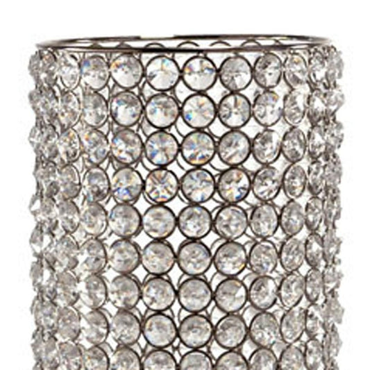 25" Clear And Silver Faux Crystal And Metal Table Vase