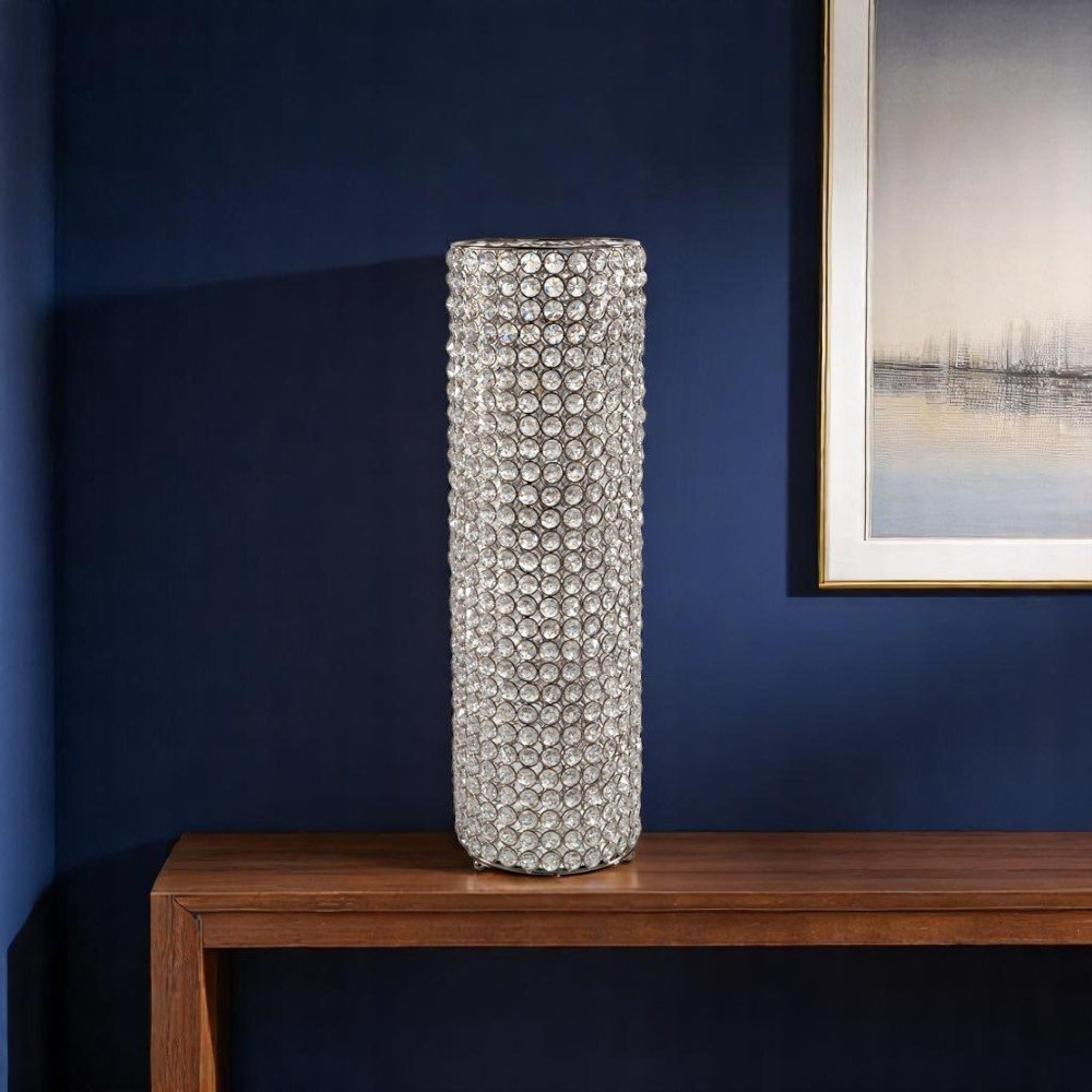 21" Clear And Silver Faux Crystal And Metal Table Vase HomeRoots