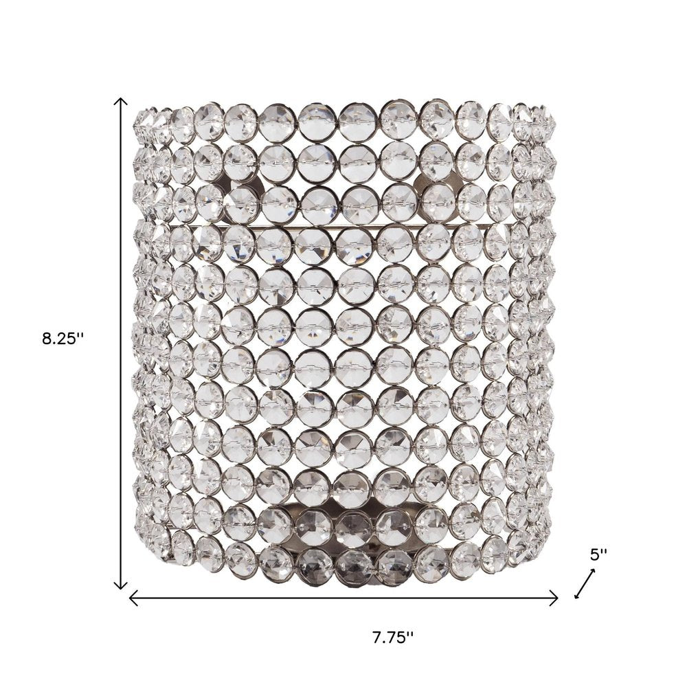 8" Clear And Silver Bejeweled Crystal Wall Sconce Candle Holder HomeRoots