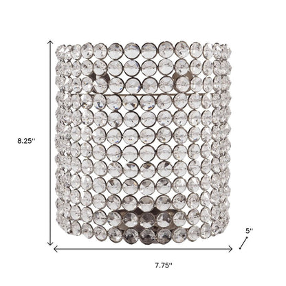 8" Clear And Silver Bejeweled Crystal Wall Sconce Candle Holder HomeRoots
