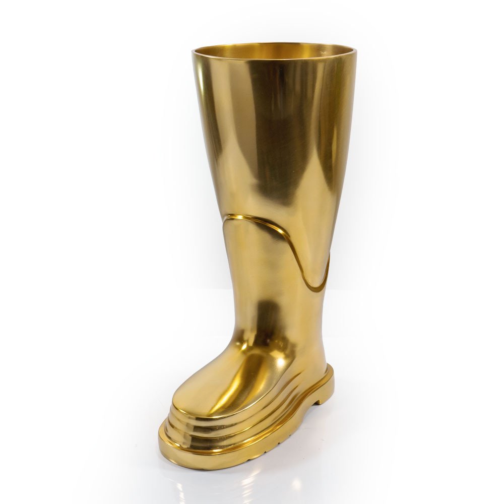 16" Gold Aluminum Firefighter Boot Umbrella Stand HomeRoots