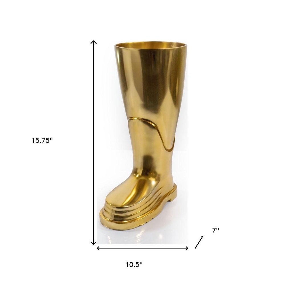 16" Gold Aluminum Firefighter Boot Umbrella Stand HomeRoots