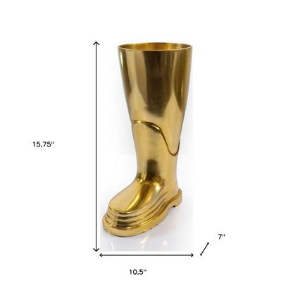16" Gold Aluminum Firefighter Boot Umbrella Stand HomeRoots