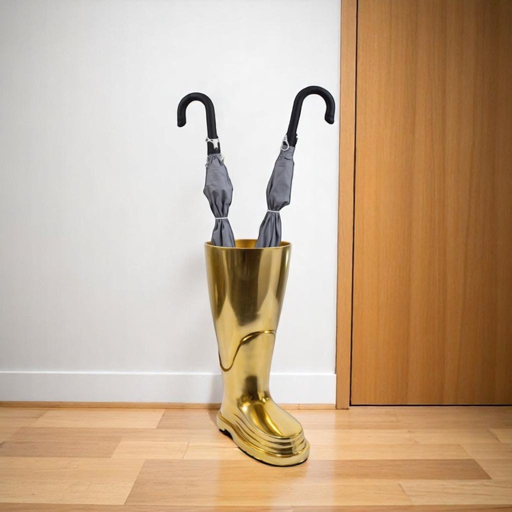 16" Gold Aluminum Firefighter Boot Umbrella Stand HomeRoots