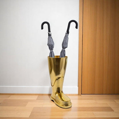 16" Gold Aluminum Firefighter Boot Umbrella Stand HomeRoots