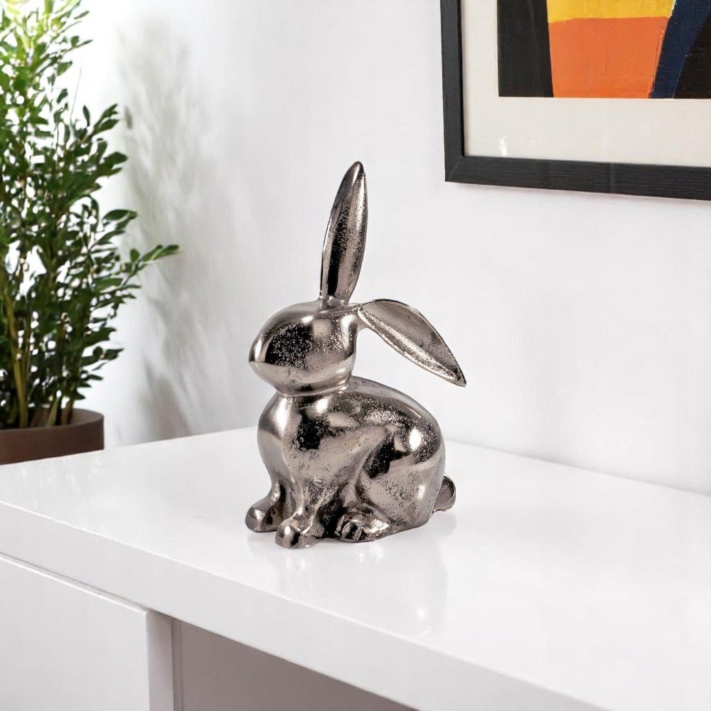 9" Silver Aluminum Rabbit Tabletop Sculpture HomeRoots