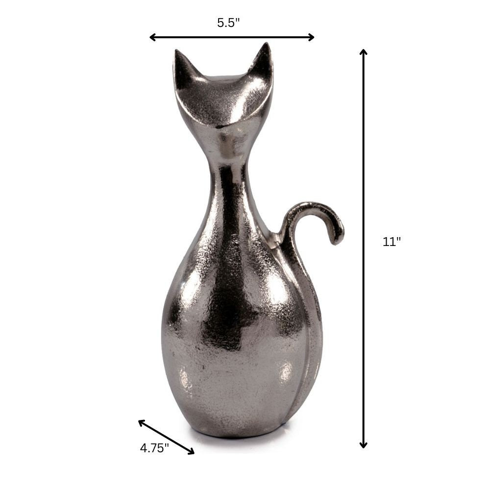 11" Silver Aluminum Cat Tabletop Sculpture HomeRoots