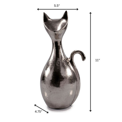 11" Silver Aluminum Cat Tabletop Sculpture HomeRoots