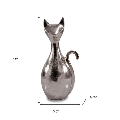 11" Silver Aluminum Cat Tabletop Sculpture HomeRoots