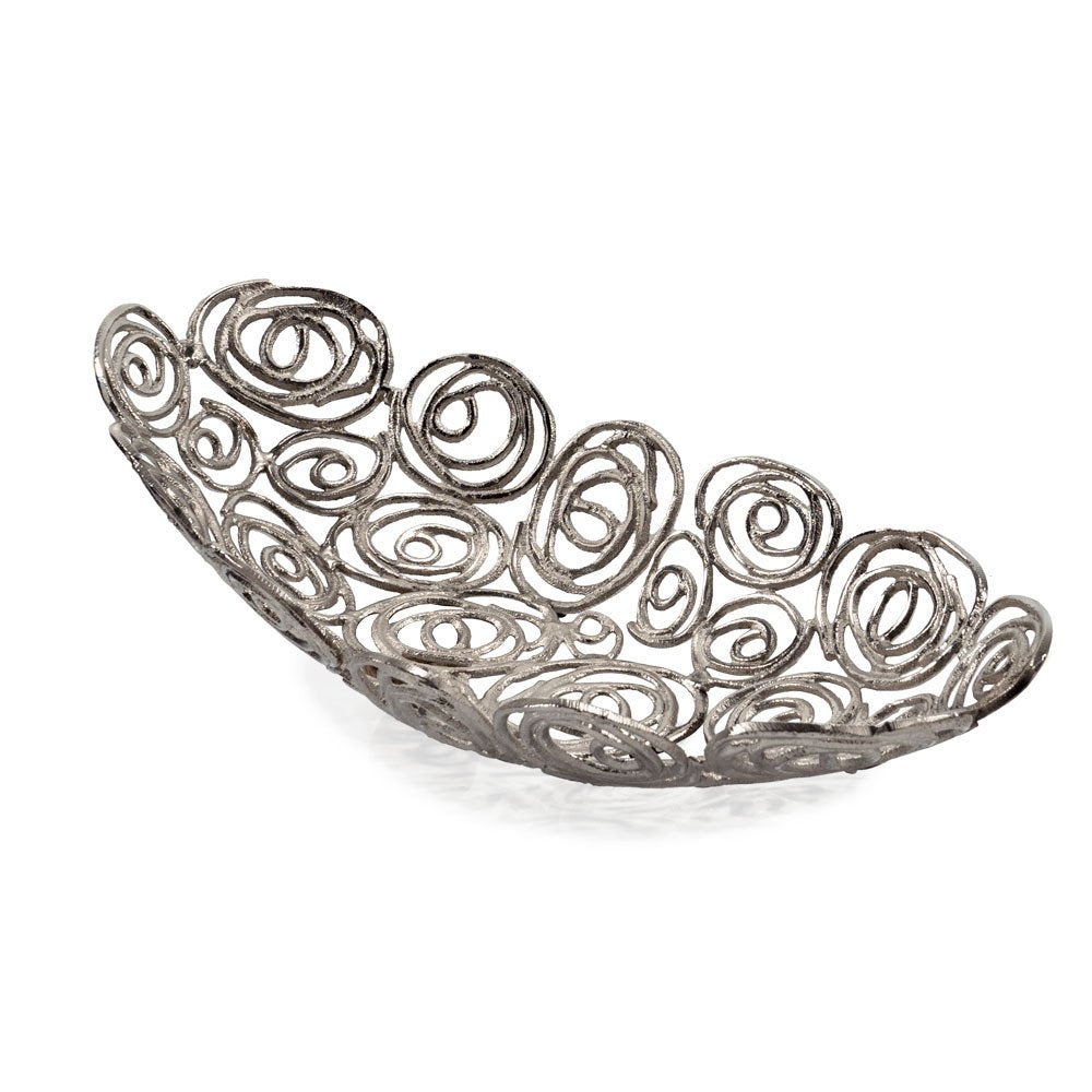 20" Silver Aluminum Abstract Circles Oval Decorative Bowl HomeRoots