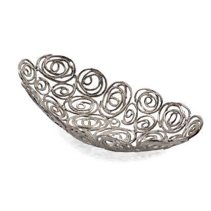 20" Silver Aluminum Abstract Circles Oval Decorative Bowl HomeRoots