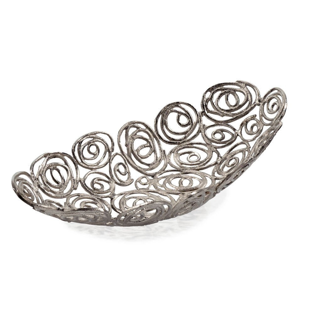 20" Silver Aluminum Abstract Circles Oval Decorative Bowl HomeRoots