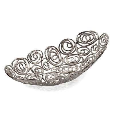 20" Silver Aluminum Abstract Circles Oval Decorative Bowl HomeRoots