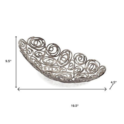 20" Silver Aluminum Abstract Circles Oval Decorative Bowl HomeRoots
