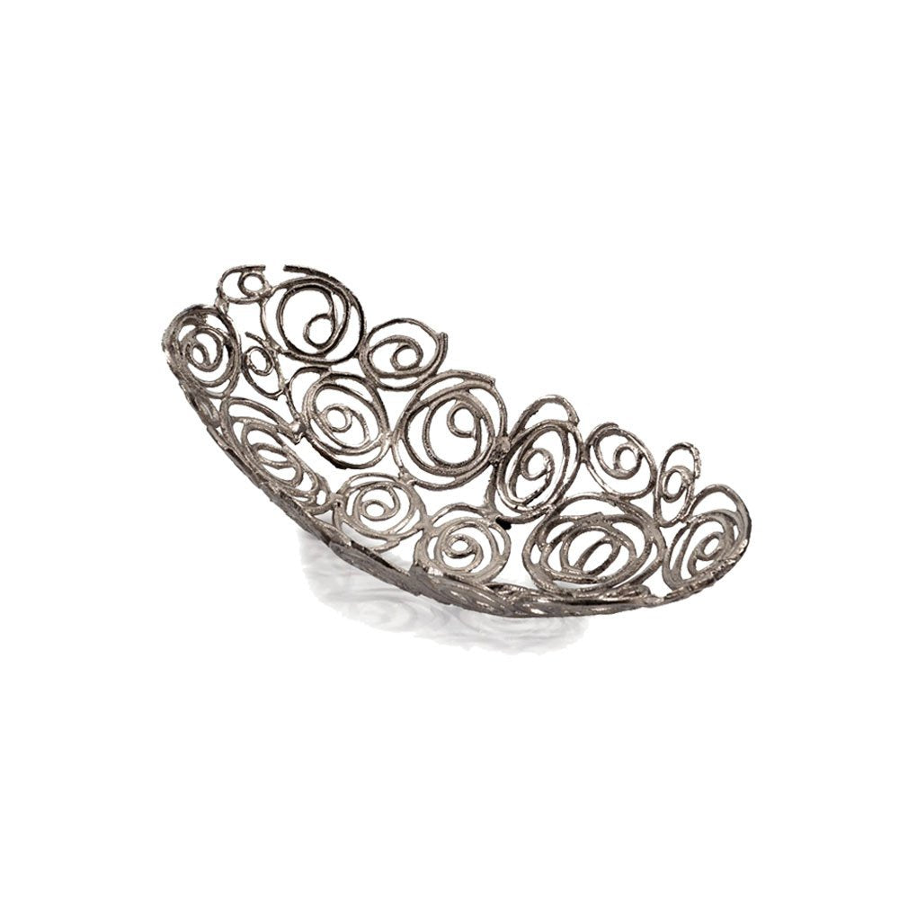 20" Silver Aluminum Abstract Circles Oval Decorative Bowl HomeRoots