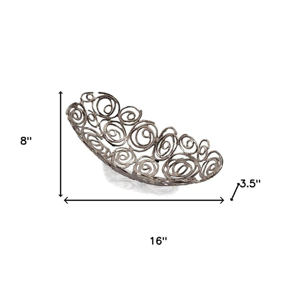 20" Silver Aluminum Abstract Circles Oval Decorative Bowl HomeRoots