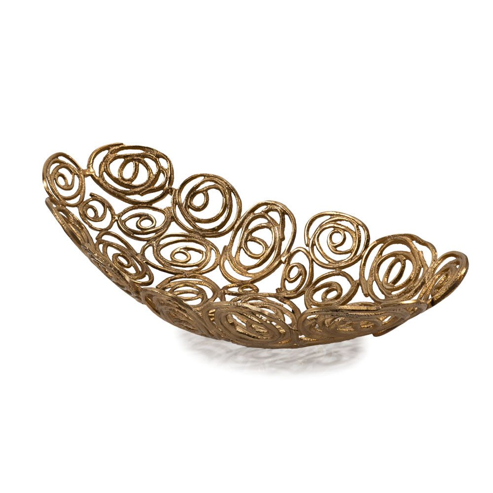 20" Gold Aluminum Abstract Circles Oval Decorative Bowl HomeRoots