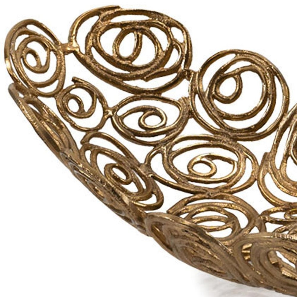 20" Gold Aluminum Abstract Circles Oval Decorative Bowl — view 4