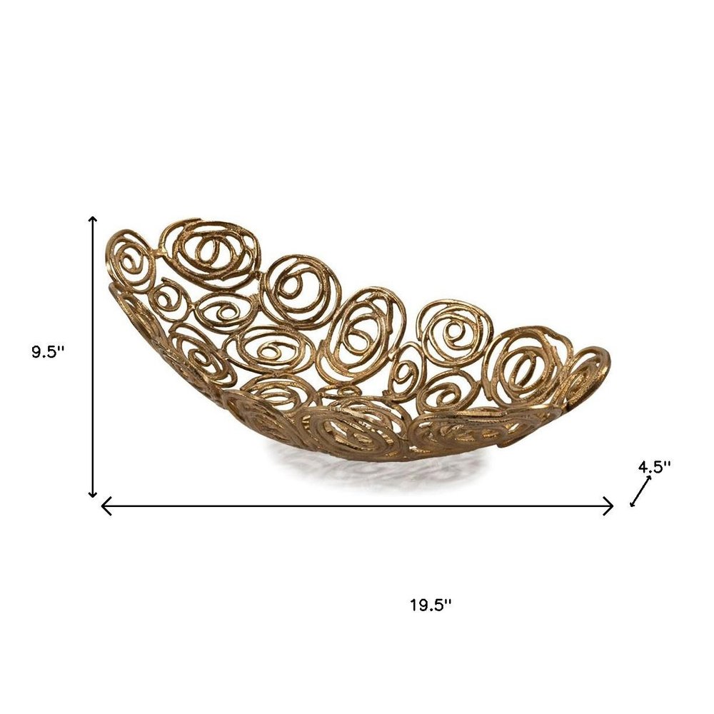 20" Gold Aluminum Abstract Circles Oval Decorative Bowl HomeRoots