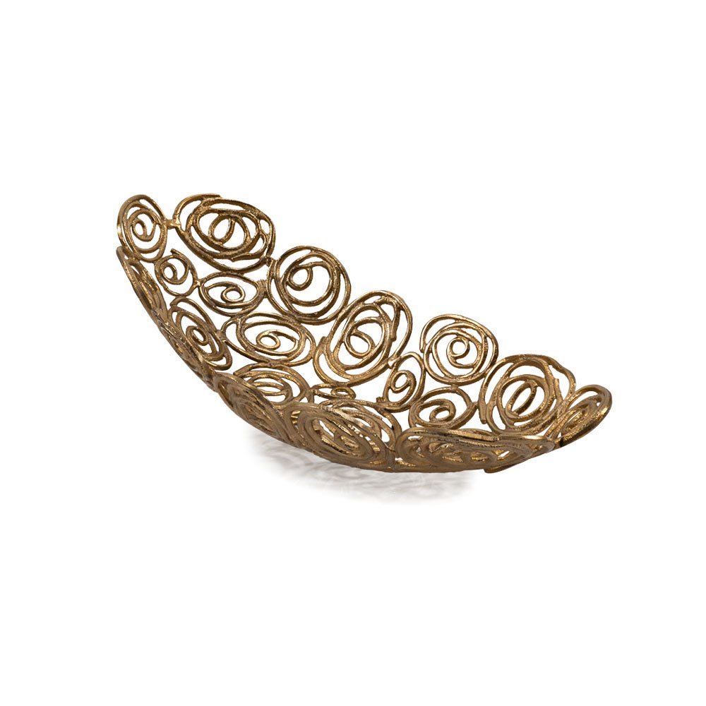 20" Gold Aluminum Abstract Circles Oval Decorative Bowl HomeRoots