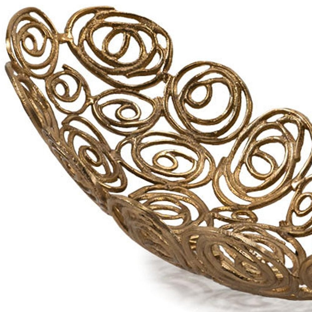 20" Gold Aluminum Abstract Circles Oval Decorative Bowl HomeRoots