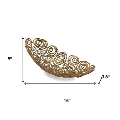 20" Gold Aluminum Abstract Circles Oval Decorative Bowl HomeRoots