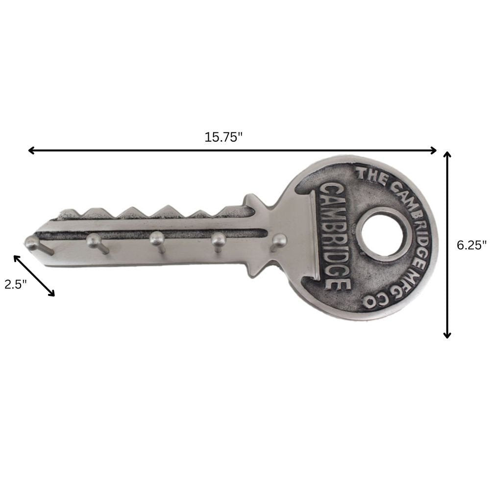 16" Silver Five Hook Wall Mount Key Shaped Coat Rack HomeRoots