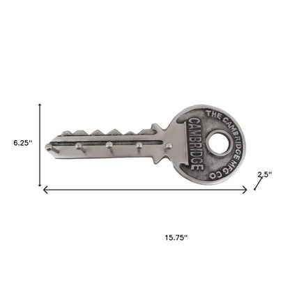 16" Silver Five Hook Wall Mount Key Shaped Coat Rack HomeRoots