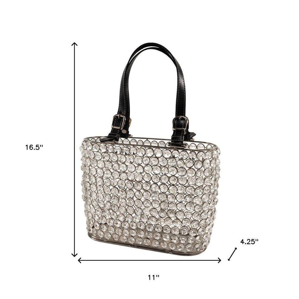 11" Black And Silver Crystals And Metal Magazine Holder HomeRoots