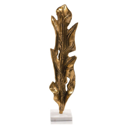 26" Antiqued Gold And White Aluminum And Marble Leaf Tabletop Sculpture HomeRoots