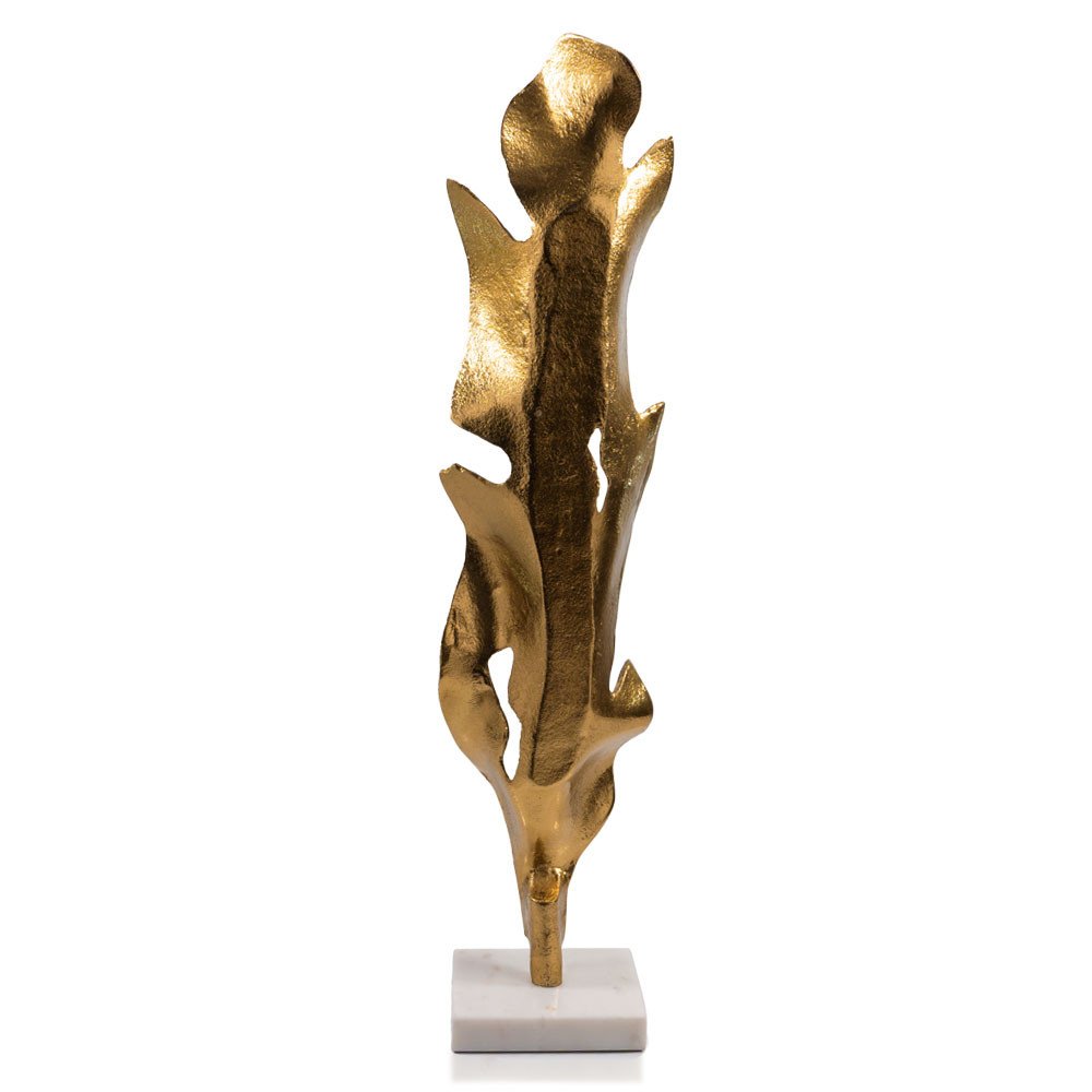 26" Antiqued Gold And White Aluminum And Marble Leaf Tabletop Sculpture HomeRoots