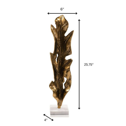 26" Antiqued Gold And White Aluminum And Marble Leaf Tabletop Sculpture HomeRoots