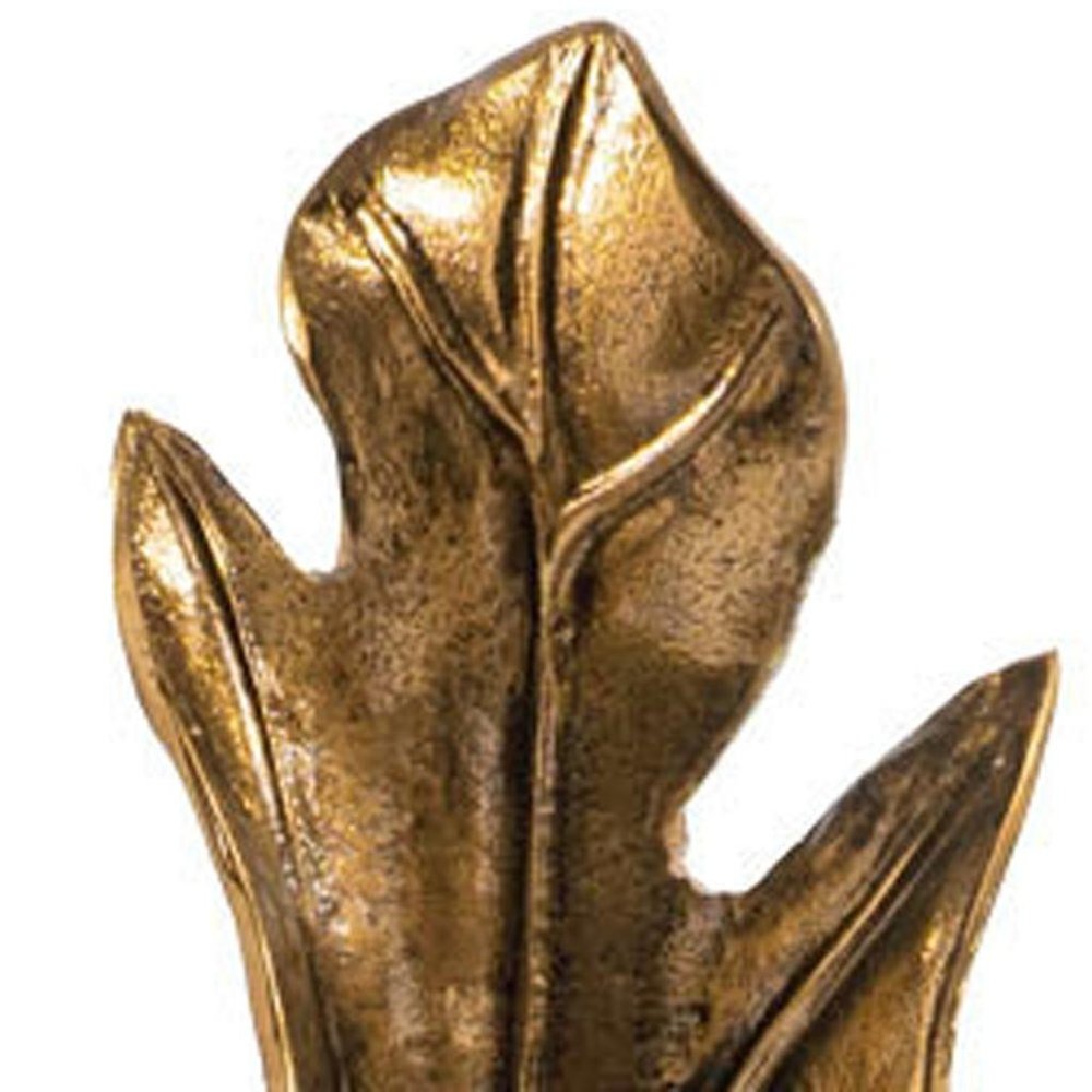 26" Antiqued Gold And White Aluminum And Marble Leaf Tabletop Sculpture HomeRoots