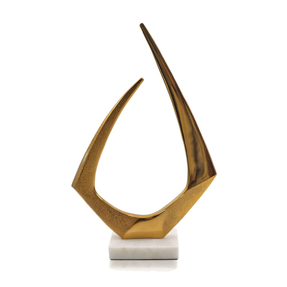 17" Gold And White Aluminum And Marble Abstract Tabletop Sculpture HomeRoots