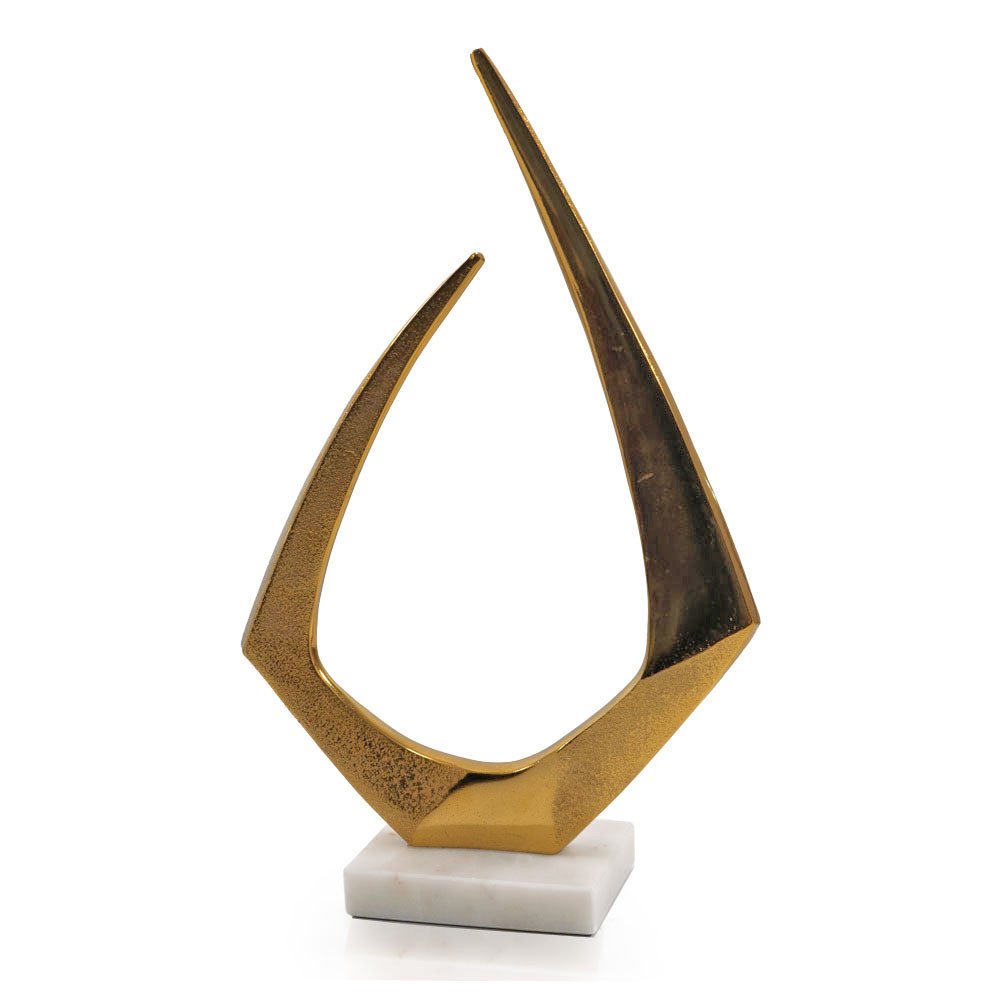 17" Gold And White Aluminum And Marble Abstract Tabletop Sculpture HomeRoots