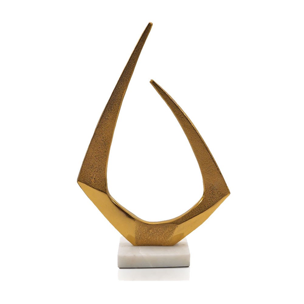 17" Gold And White Aluminum And Marble Abstract Tabletop Sculpture — view 3