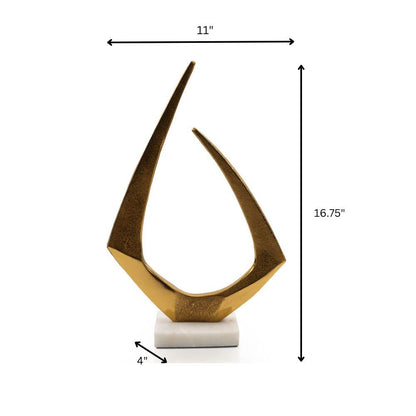 17" Gold And White Aluminum And Marble Abstract Tabletop Sculpture HomeRoots